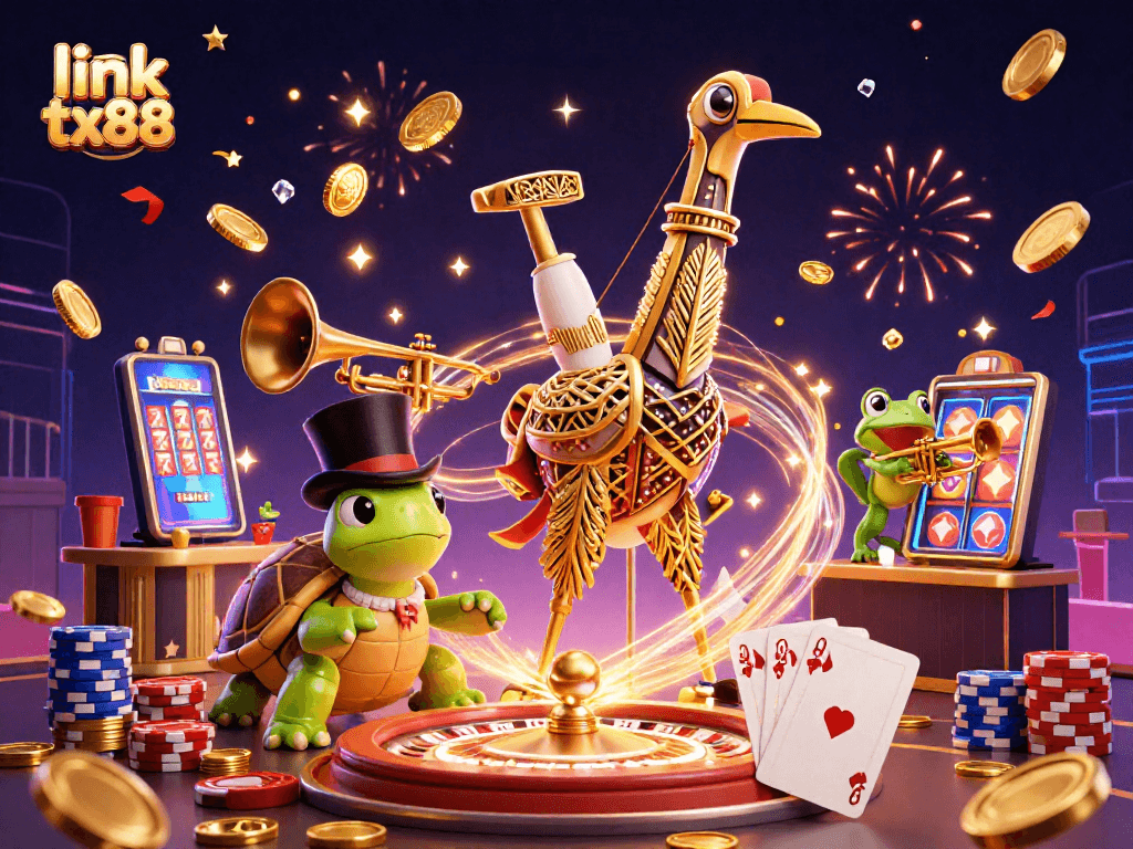 Experience vibrant gaming action with link tx88, featuring characters and casino elements in a lively atmosphere.
