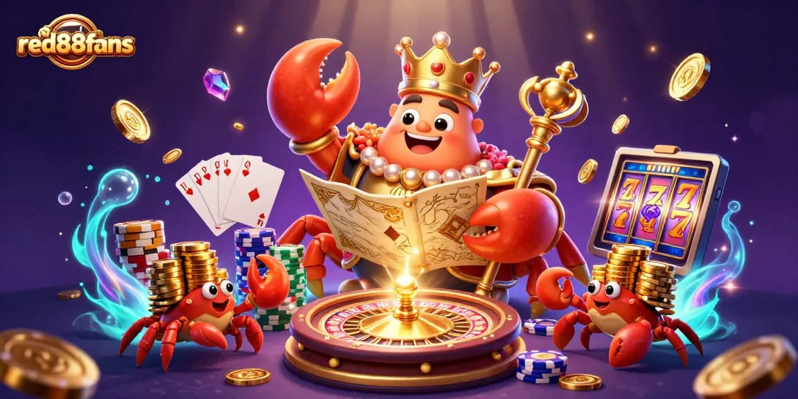 Experience big wins with red88fans as the golden crab emperor rules in a vibrant casino scene.