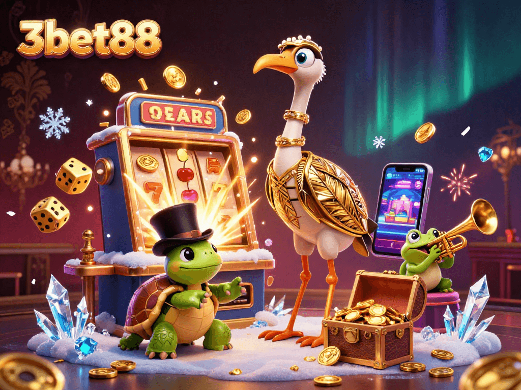 Experience thrilling 3bet88 action with lively characters in a vibrant casino scene.