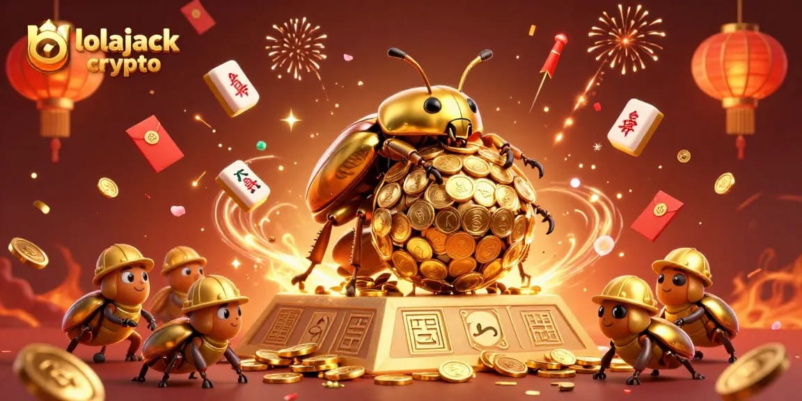 Engage with lolajack crypto in a vibrant 3D casino-themed illustration filled with bursting fireworks and golden assets.