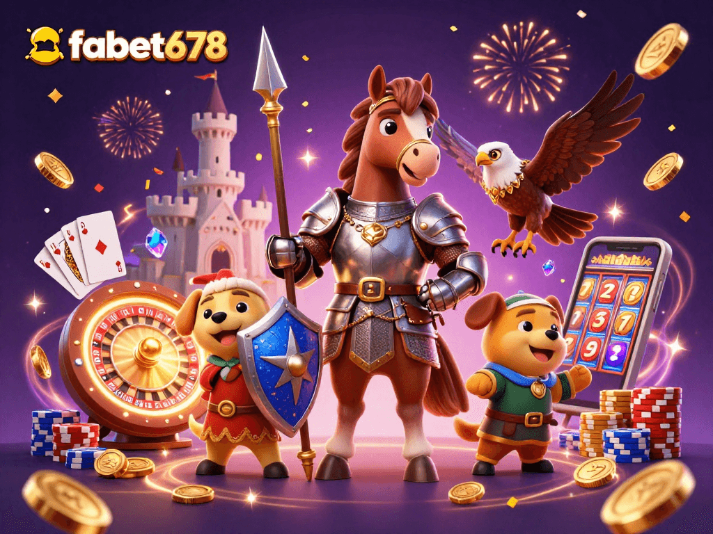 Experience the excitement of fabet678 with vibrant casino action and animated characters in a rich atmosphere.