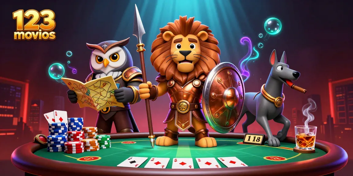 Experience thrilling poker action with 123movies' dynamic scene featuring heroic characters and vibrant casino elements.
