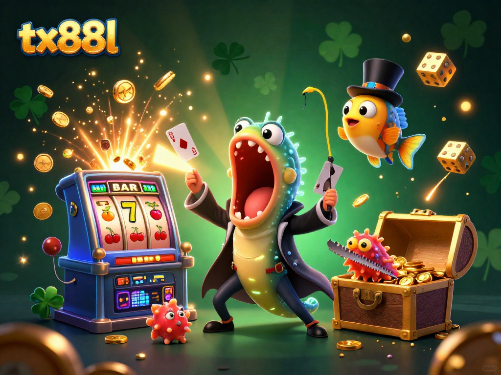 Experience the enchanting magic at tx88l with a bioluminescent eel and anglerfish amidst casino excitement.