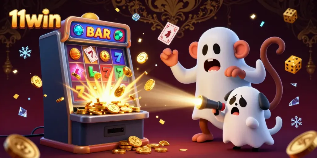 Experience thrilling wins at 11win in this vibrant 3D casino scene packed with dynamic gaming elements.