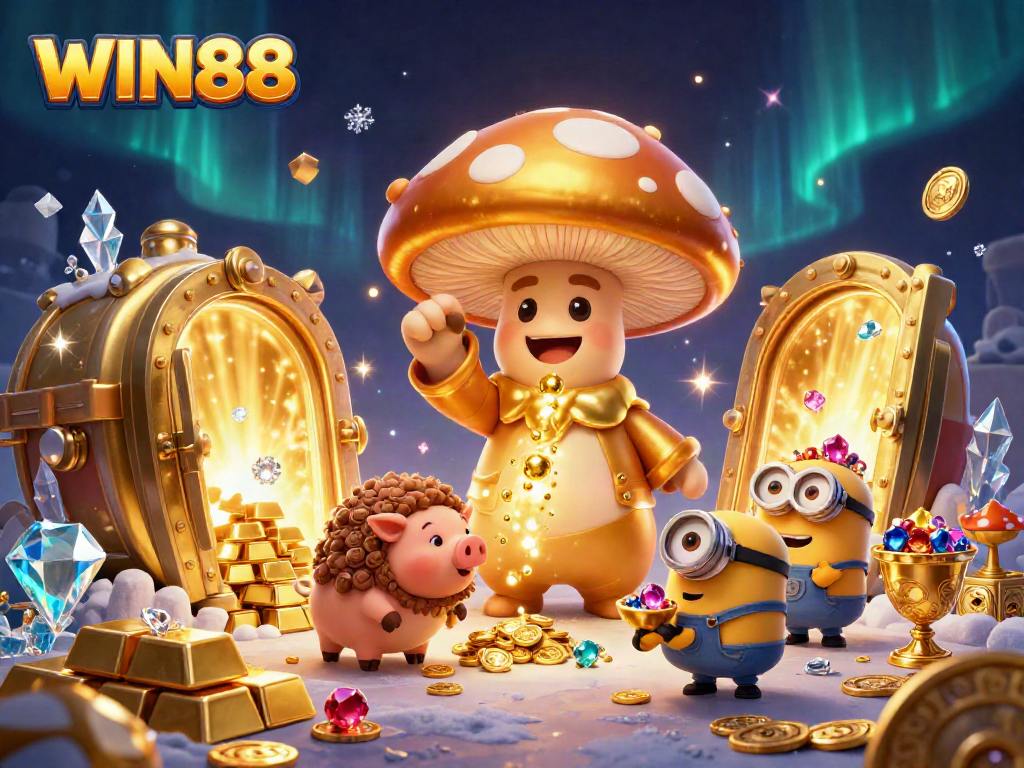 Experience the magical world of WIN88 with golden treasures, mystical characters, and a vibrant casino atmosphere.