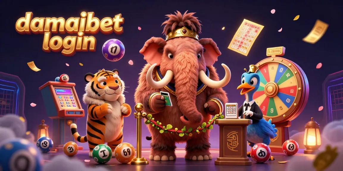 The vibrant 3D scene features damaibet login with a woolly mammoth bouncer, a saber-tooth tiger, and a dodo bird, immersed in casino excitement.