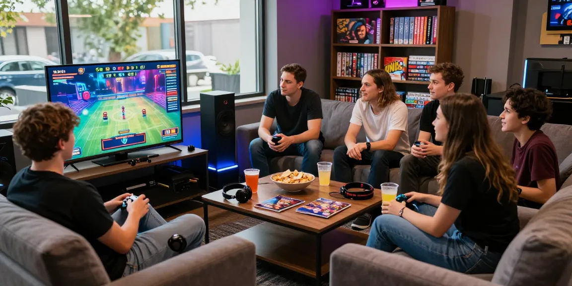 Friends enjoying 먹튀검증 games in a vibrant community lounge setting