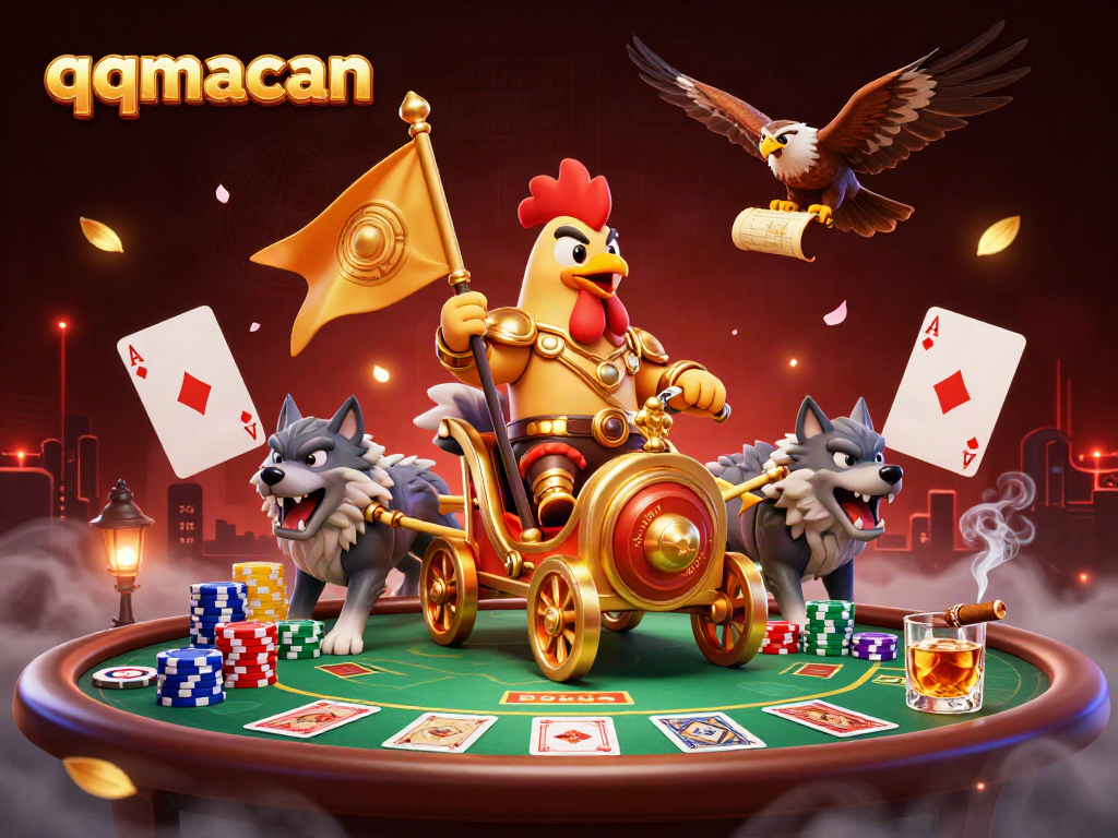 Engage with the vibrant action of qqmacan as a rooster warlord leads a thrilling poker scene.