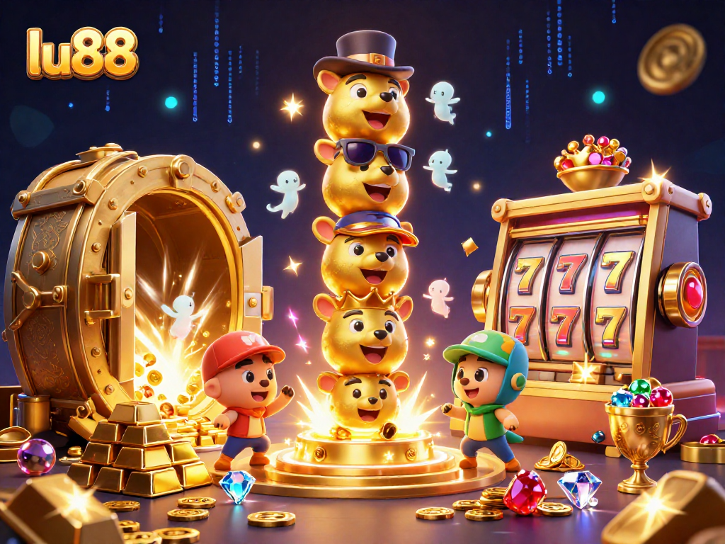 Experience luck and excitement with lu88 in this vibrant casino scene bursting with treasures and games.