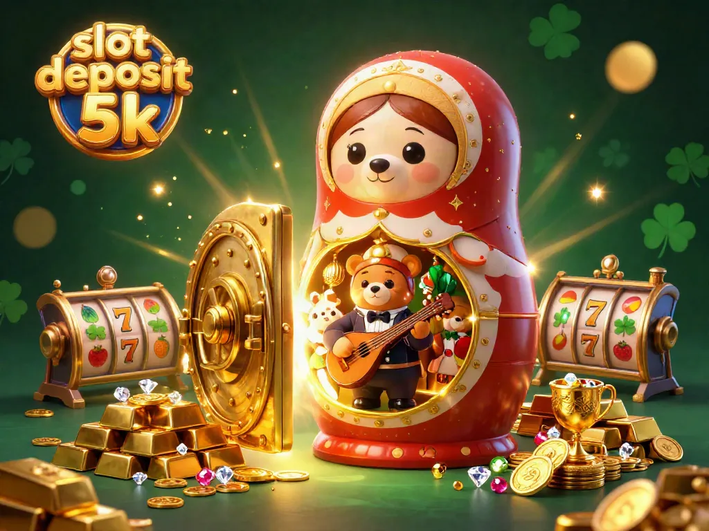 Experience slot deposit 5k action with a vibrant casino scene full of treasures and characters.
