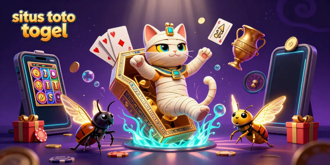 Engage with situs toto togel in this vibrant 3D illustration of an Egyptian mummy cat in a casino setting.