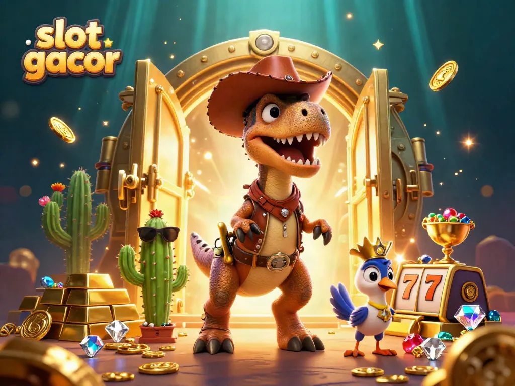 Engage in exciting gameplay with 'slot gacor' characters amidst treasure and slot elements!