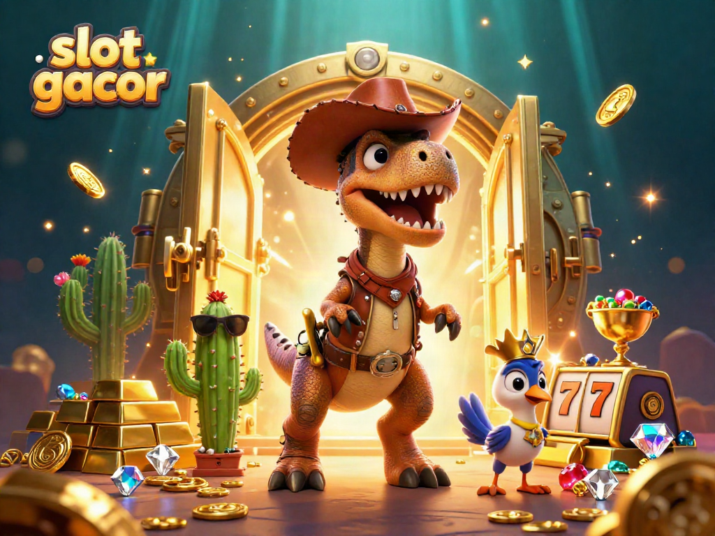 Engage in exciting gameplay with 'slot gacor' characters amidst treasure and slot elements!