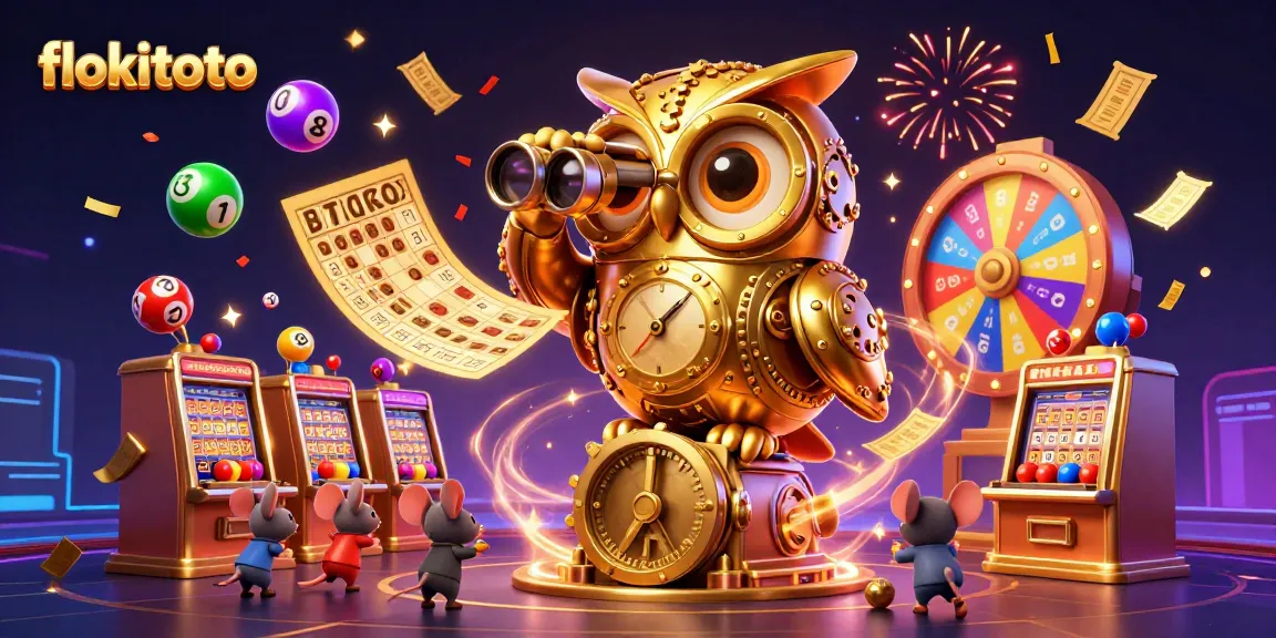 Experience excitement at flokitoto with a lively casino illustration featuring vibrant games and characters.