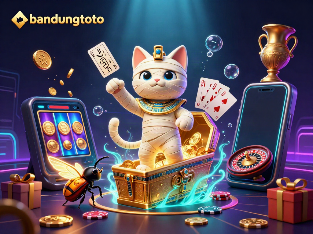Experience thrilling gameplay with bandungtoto featuring a mummy cat and vibrant casino elements.