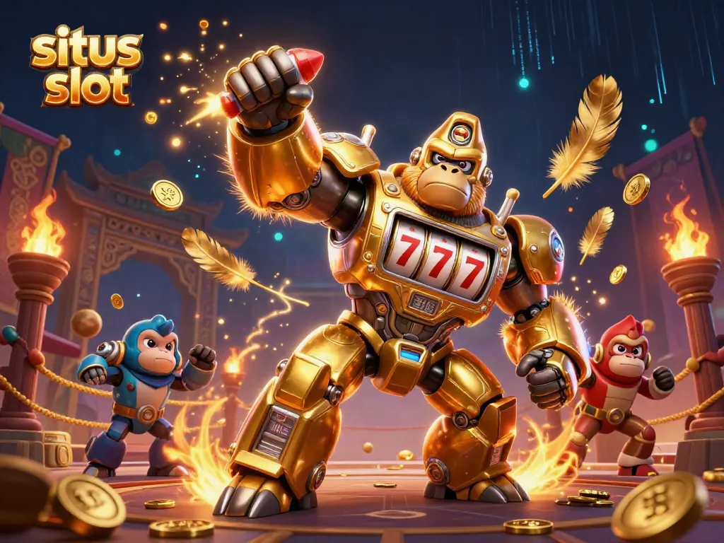 Experience sites for slot games with thrilling golden gorilla mech and coins.