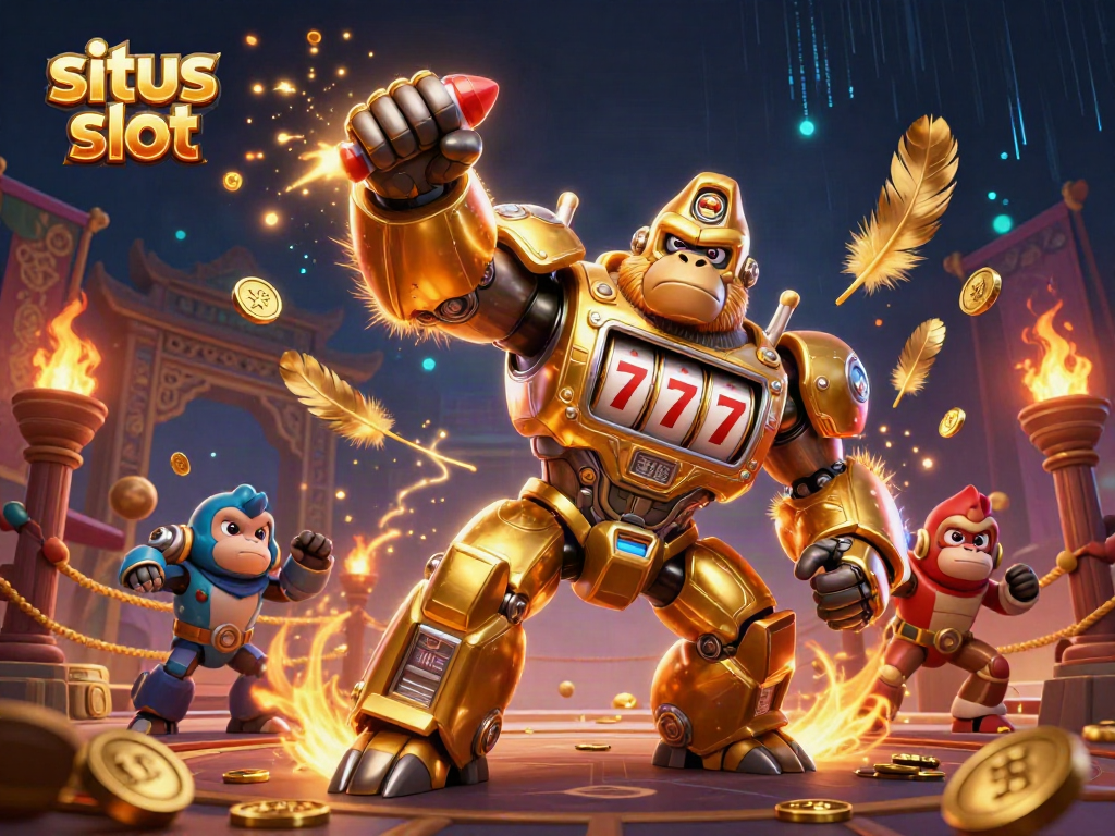 Experience sites for slot games with thrilling golden gorilla mech and coins.