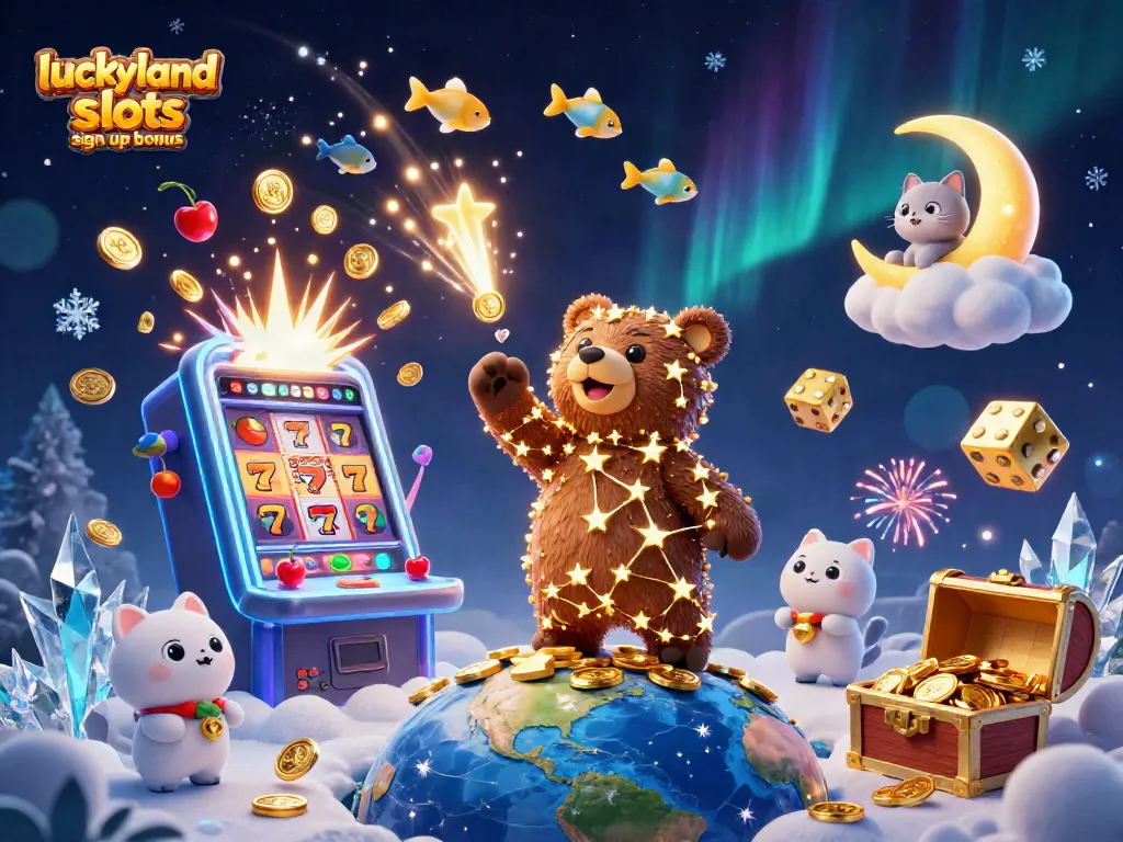 Experience the exciting luckyland slots sign up bonus with golden coins and vibrant casino elements.