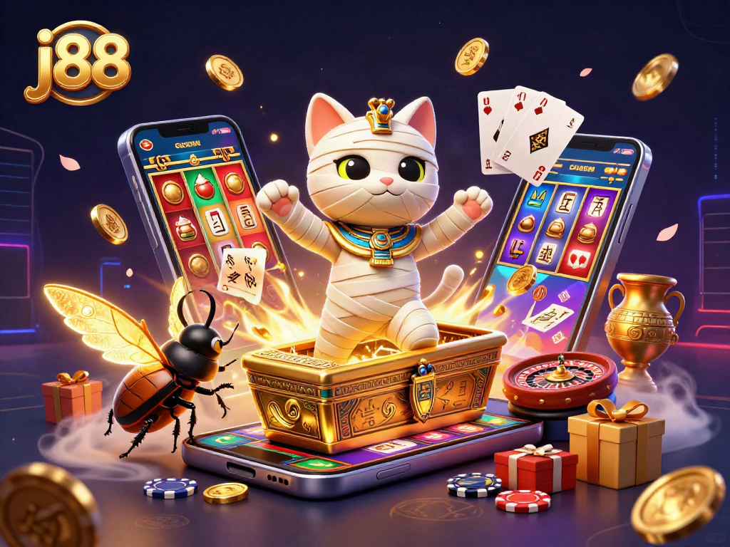 Engage in excitement with j88's casino games featuring unique characters, glowing elements, and rich visuals.