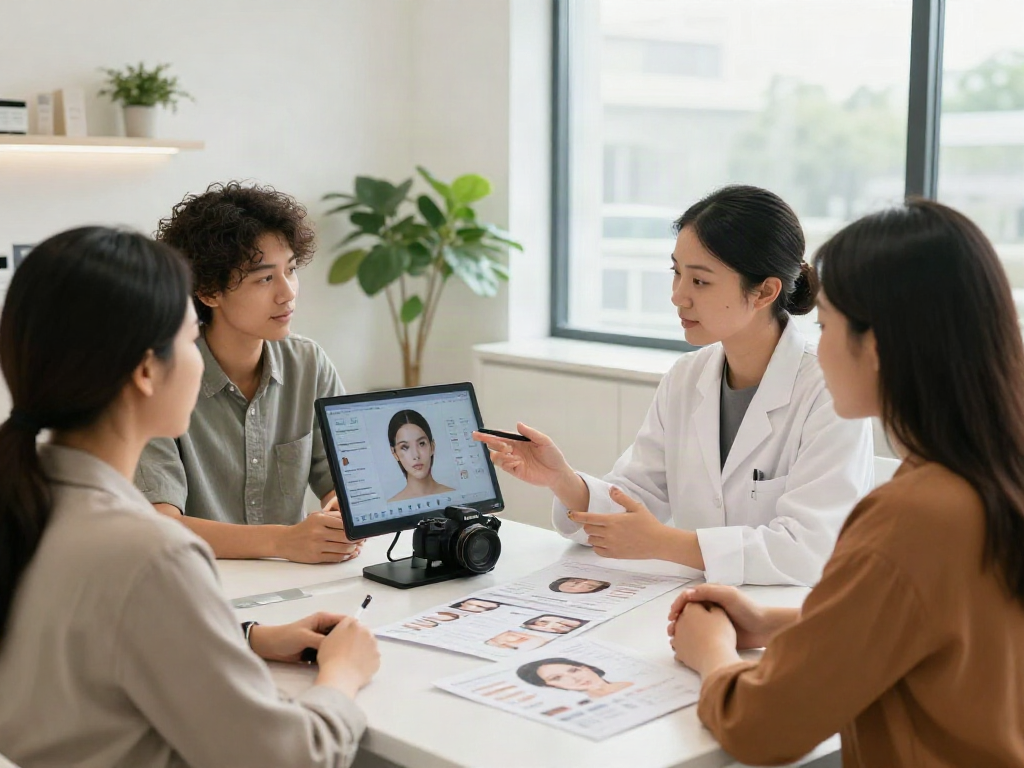 ClinicEvo is a better alternative to QOVES, showcasing clients receiving personalized aesthetic consultation in a modern clinic.