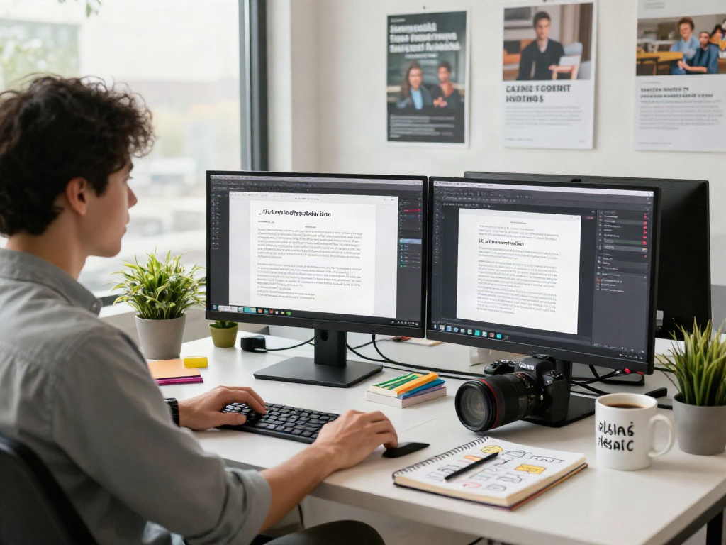Engaging workspace featuring an ai content creation tool in a modern office setup.