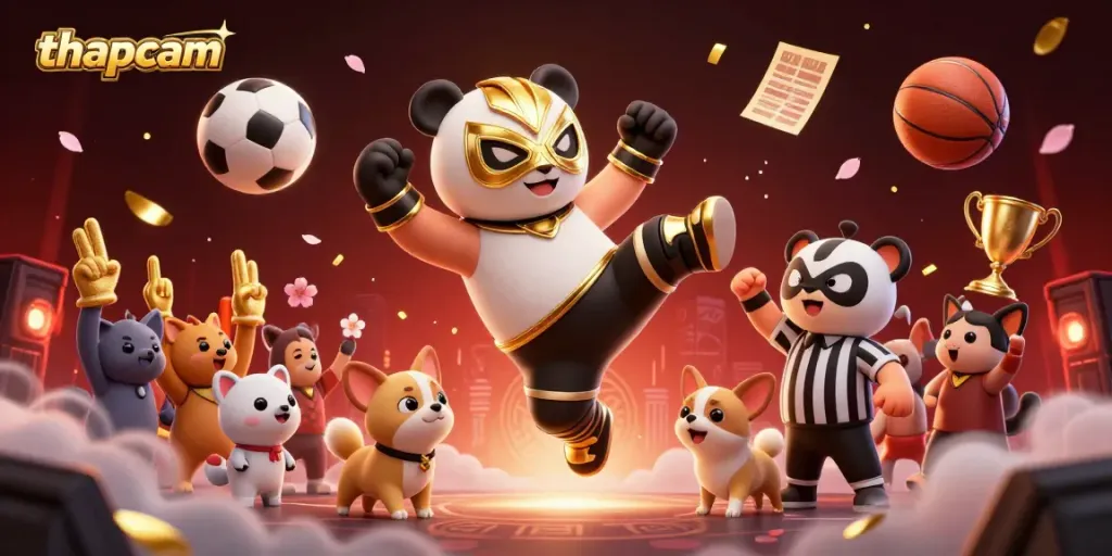 Engage with thapcam's exciting sports betting experience featuring animated characters in action.