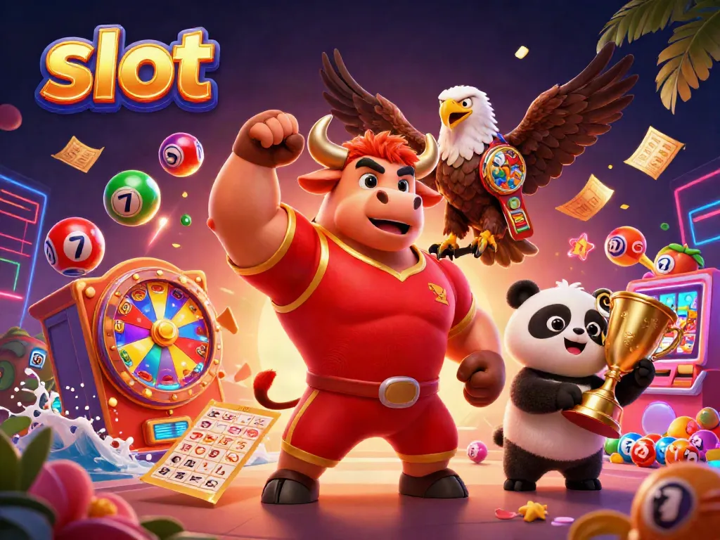 Engage in thrilling slot gameplay with vibrant characters and dynamic elements representing luck and winnings.