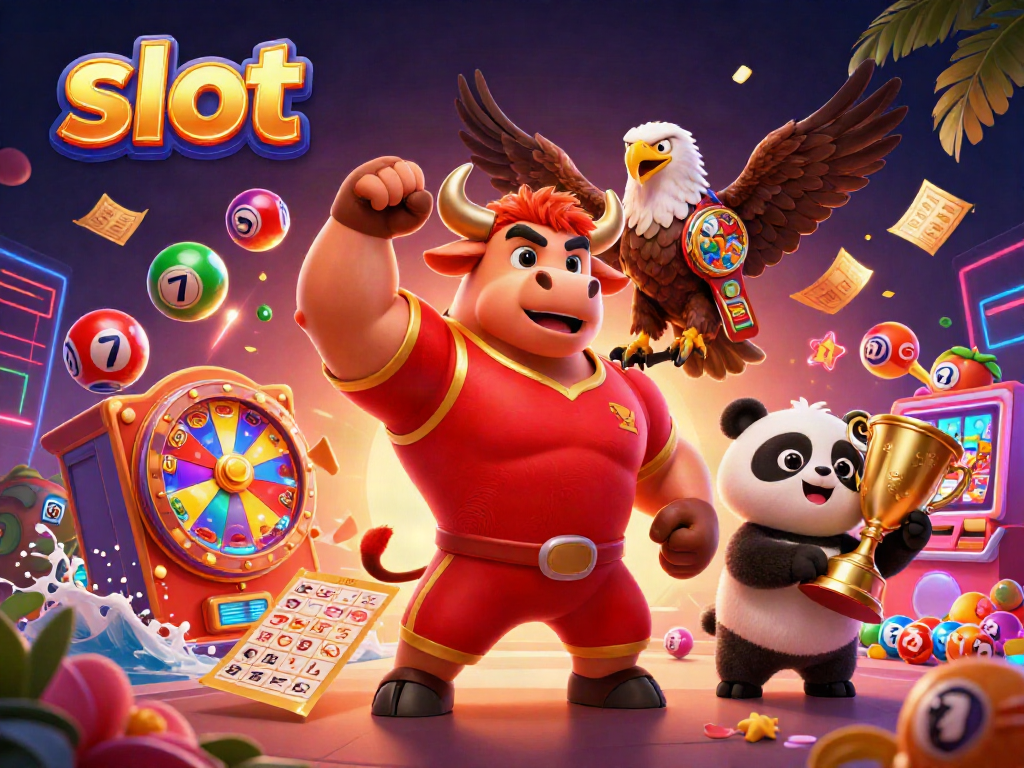 Engage in thrilling slot gameplay with vibrant characters and dynamic elements representing luck and winnings.