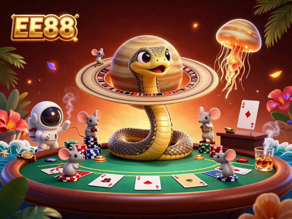 Experience thrilling bets at EE88 as astronaut mice engage with a cosmic roulette wheel.