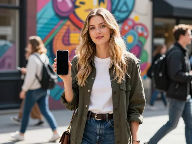 Chloe Sunderland confidently sharing her message in a vibrant urban setting.