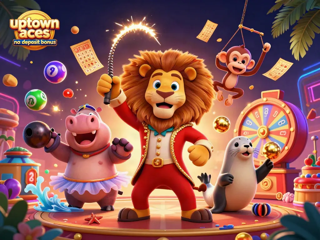 Spin the excitement with Uptown Aces no deposit bonus; vibrant casino characters celebrate wins!