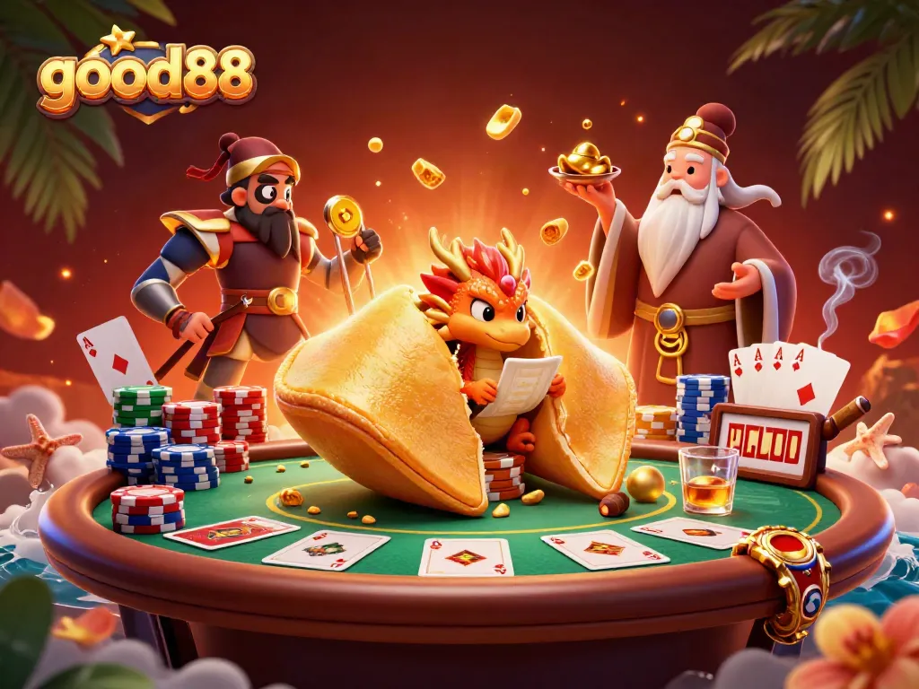 Join the winning adventure at good88 with golden cookie fortune, poker games, and vibrant casino elements.