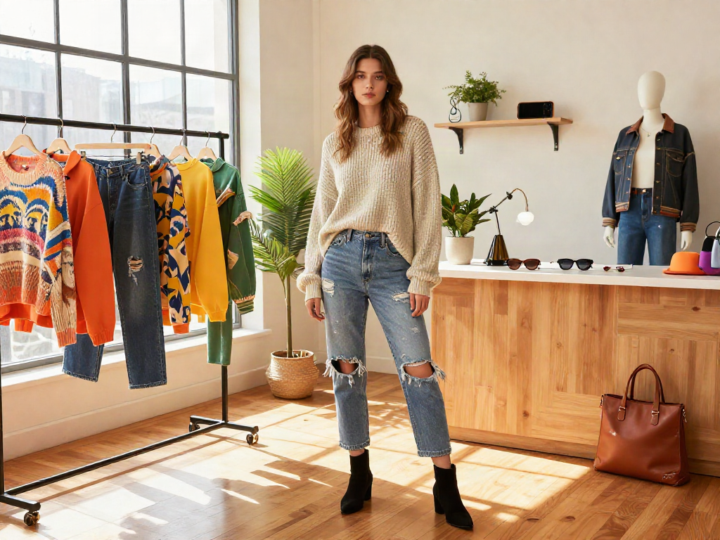 Model showcasing stylish cocoflix fashion trends in vibrant studio setting.