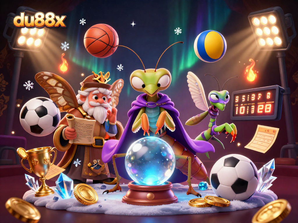 Experience the excitement of du88x betting with a mystical fortune teller surrounded by sports elements.