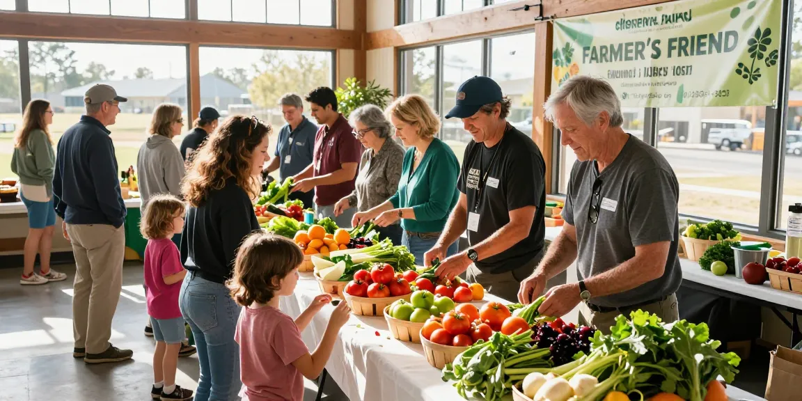 Community members engage in food distribution at springshall.org event, showcasing local organic produce.