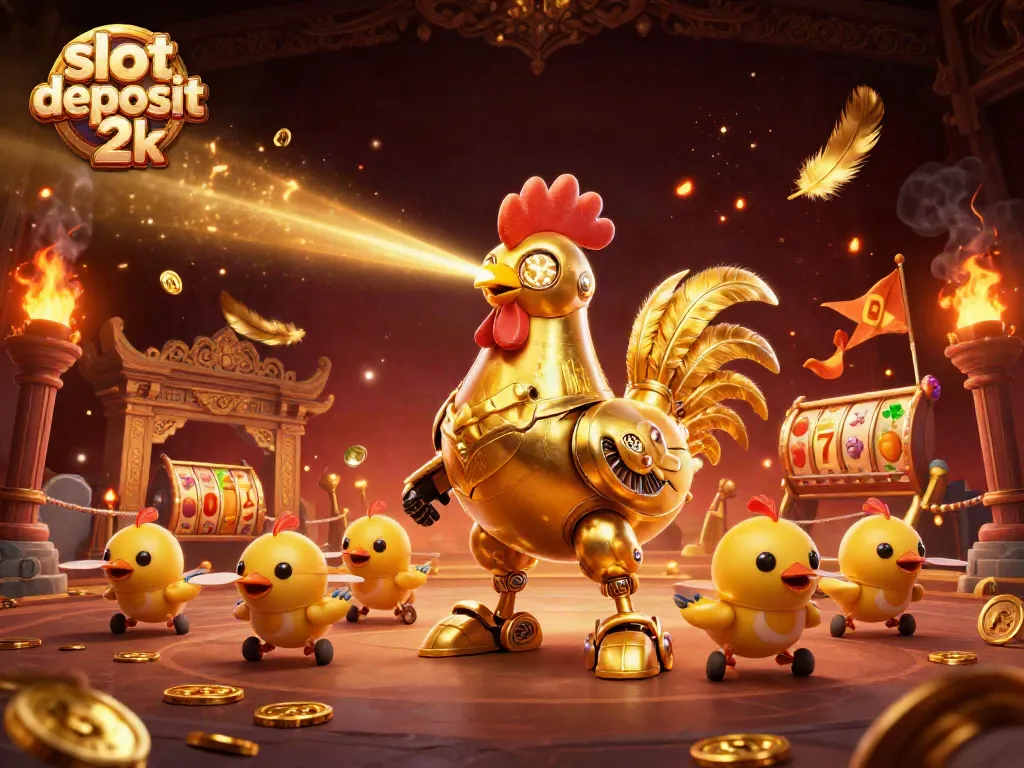 Experience thrilling adventures with slot deposit 2k in this dynamic casino illustration featuring vibrant gold elements.