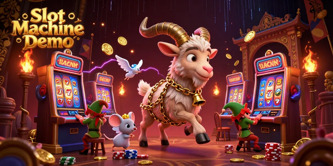 Engage with the Slot Machine Demo in a lively casino scene featuring a Krampus goat, angel mouse, and mischievous gremlins.