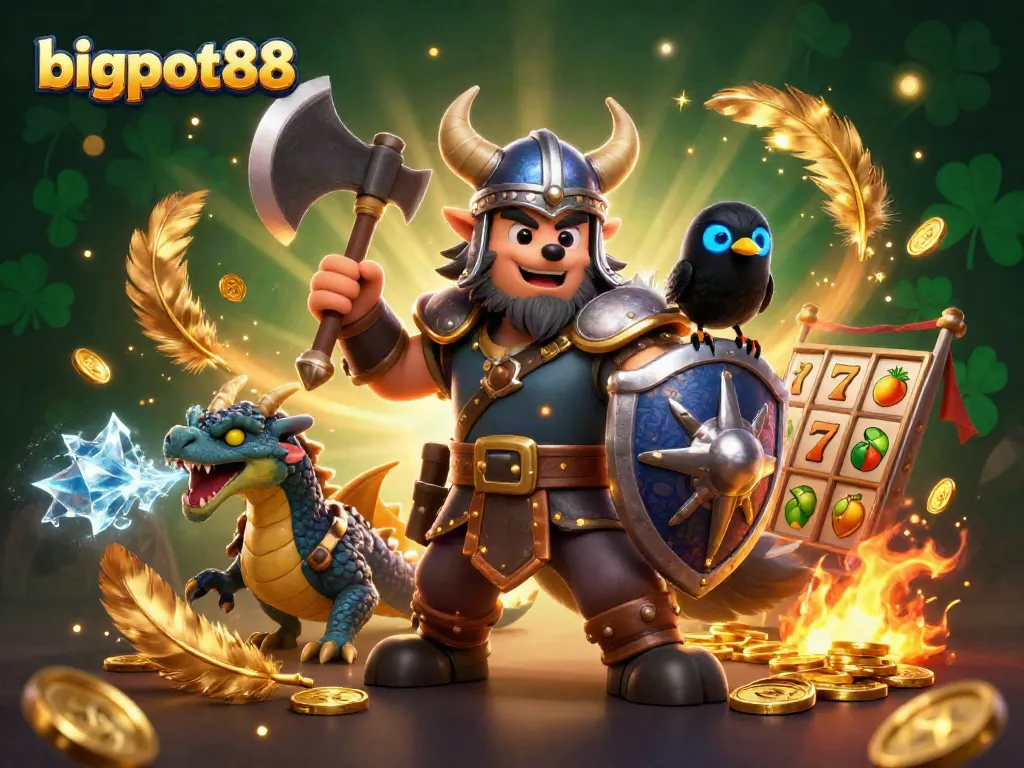 Bigpot88 menghadirkan pertarungan dalam ilustrasi 3D dengan karakter menarik dan elemen kasino.