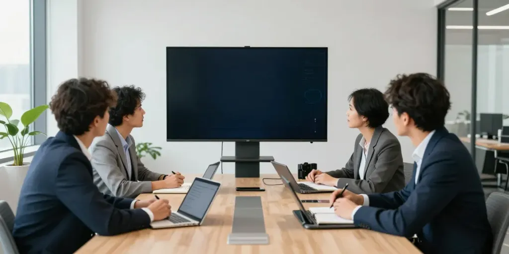 In a strategic meeting, he has a good point discussed among professionals in a bright office.