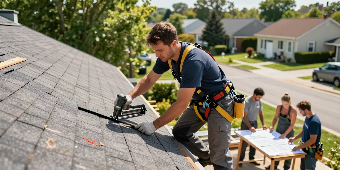 Local SEO for contractors showcased as a team of professionals working diligently on a roof installation.