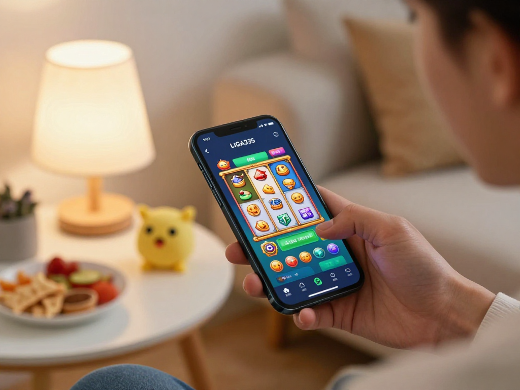 Pengguna aplikasi liga335 menikmati permainan slot di smartphone dalam suasana yang nyaman.