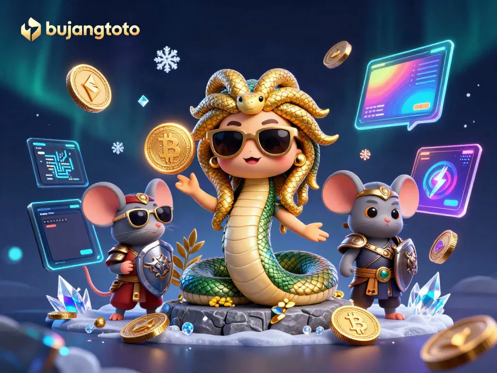 Experience the thrilling action of bujangtoto with vivid casino characters and crypto elements.