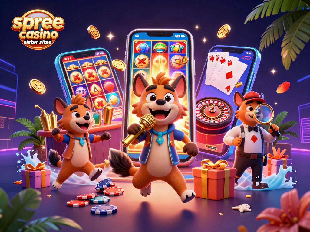 Exciting scene featuring spree casino sister sites with hyenas at a lively comedy casino club.