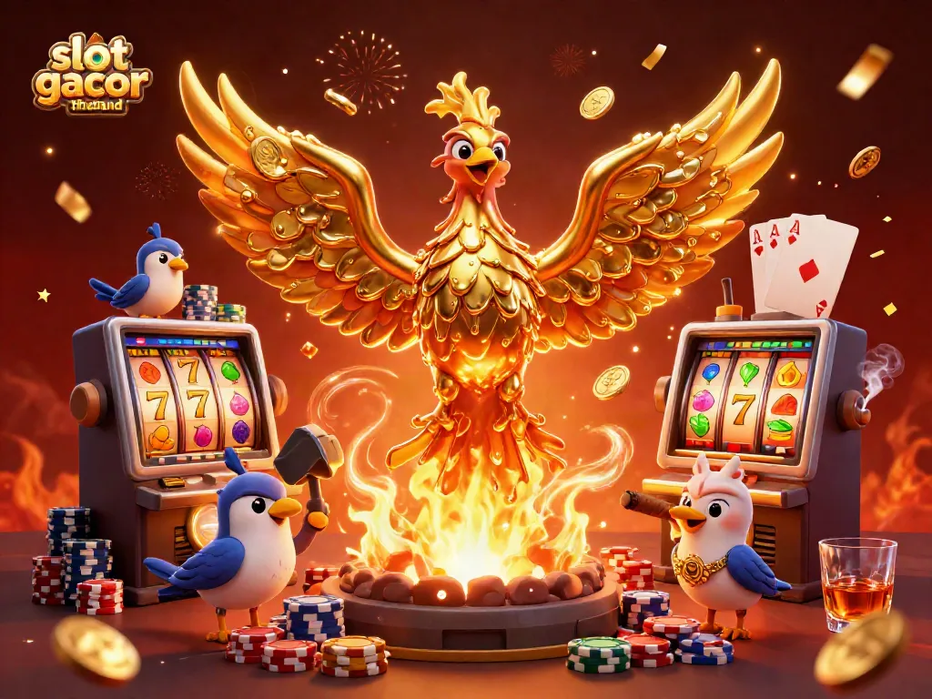 Experience the excitement of slot gacor thailand as a golden phoenix emerges from a molten forge!