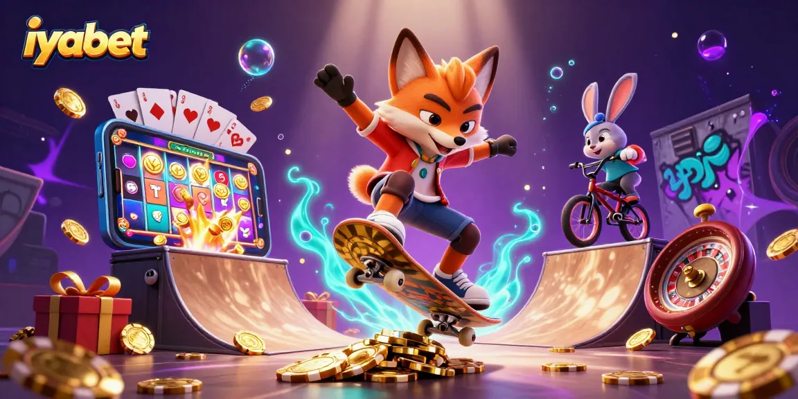 Experience the thrill of iyabet with a lively 3D digital casino scene featuring gambling action and vibrant characters.