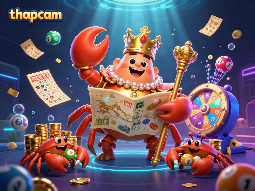 Experience thrilling gameplay with thapcam as the golden crab emperor holds treasures amidst vibrant casino elements.