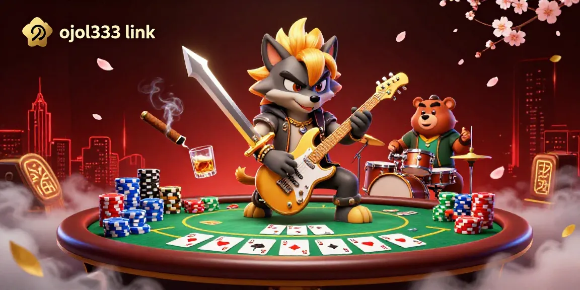 Experience thrilling gameplay with ojol333 link featuring vibrant casino elements including poker tables and lavish prizes.
