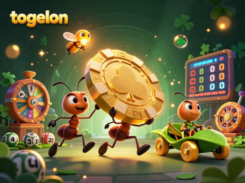 Engage with togelon insights while ants carry a giant chip through a vibrant dynamic scene.