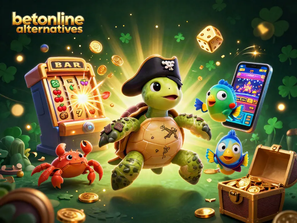 Experience betonline alternatives with pirates, treasures, and slots in a vibrant 3D casino illustration.