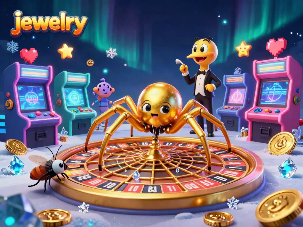 Engage with exquisite jewelry designs while spinning the roulette wheel in this captivating 3D illustration.